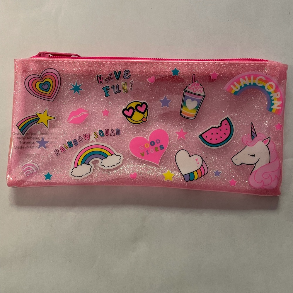 Justice Pink Sparkle Rainbow Pencil Case